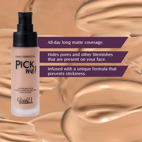 Glam21 Pick Me! Matte Foundation for Non-sticky Instant Spotless Glow | Long Day Matte Foundation (Custard, 40 g)