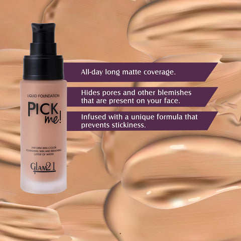 Glam21 Pick Me! Matte Foundation for Non-sticky Instant Spotless Glow | Long Day Matte Foundation (Sundane, 40 g)