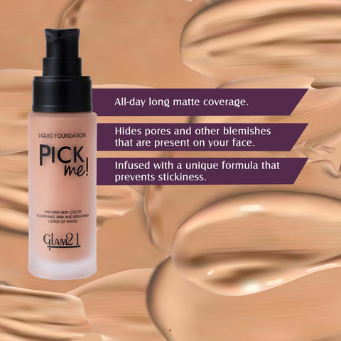 Glam21 Pick Me! Matte Foundation for Non-sticky Instant Spotless Glow | Long Day Matte Foundation (Fudge, 40 g)