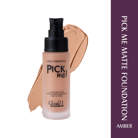 Glam21 Pick Me! Matte Foundation for Non-sticky Instant Spotless Glow | Long Day Matte Foundation (Amber, 40 g)