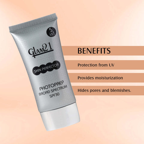 Glam21 Skin Perfector Cream with SPF30 UV Protection with Lightweight Satin Formulation Foundation, 50g (FUDGE-05)