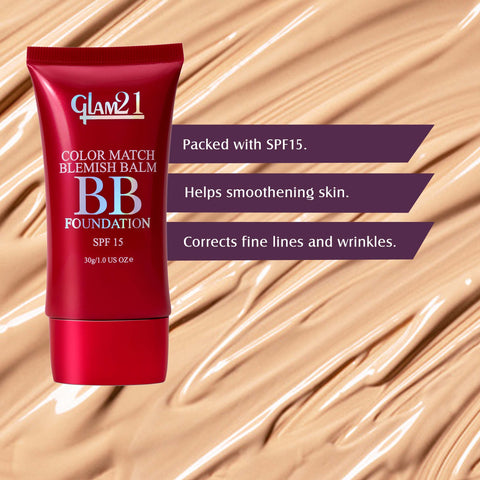 Glam21 Color Match BB Foundation SPF15 Dual Purpose Foundation & Sunscreen| Non-greasy Formula(Light Natural-01, 30 g)