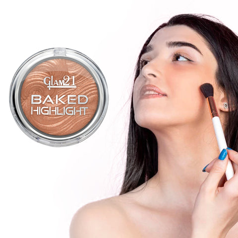 Glam21 Baked Highlighter with Silky Pigments Shimmer Look & Longlasting Mettalic Finish Highlighter, 2.8 g (Shade-05)