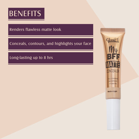 Glam21 My BFF Matte Liquid Concealer-Conceal,Contour,&Highlights Your Face|Matte Finish Concealer (Medium Light, 8 g)