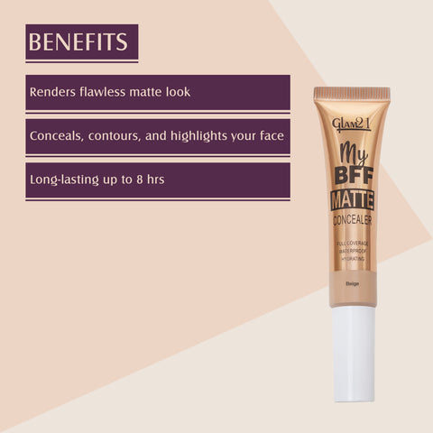 Glam21 My BFF Matte Liquid Concealer-Conceal,Contour,&Highlights Your Face|Matte Finish Concealer (Beige, 8 g)