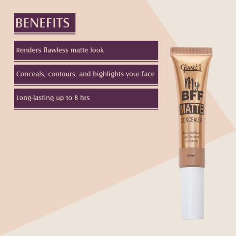 Glam21 My BFF Matte Liquid Concealer-Conceal,Contour,&Highlights Your Face|Matte Finish Concealer (Honey, 8 g)