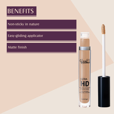 Glam21 Ultra HD Liquid Concealer for HD Finish | Non-sticky & Long Lasting Matte Finish Concealer (Sand, 5 g)