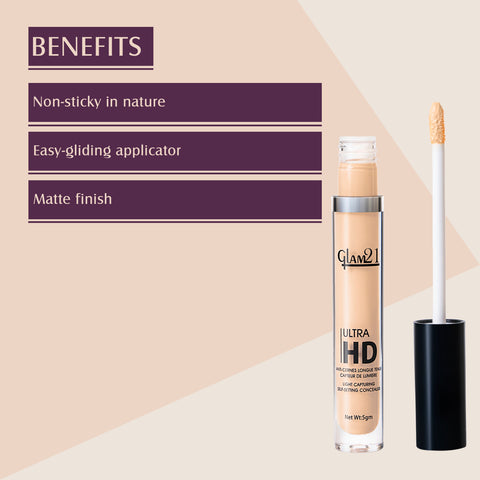 Glam21 Ultra HD Liquid Concealer for HD Finish | Non-sticky & Long Lasting Matte Finish Concealer (Toast, 5 g)