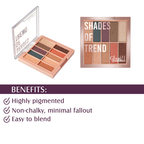 Glam21 Shades of Trend Eyeshadow Palette 10 Highly Pigmented Shades Shimmery Finish, 12gm Shade -03