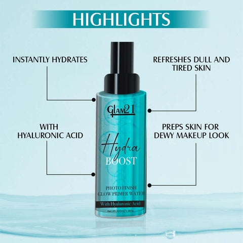 Glam21 Hydra Boost Makeup Spray - Photo Finish Glow Primer Water with Hyaluronic Acid Primer - 100 ml (Transparent)