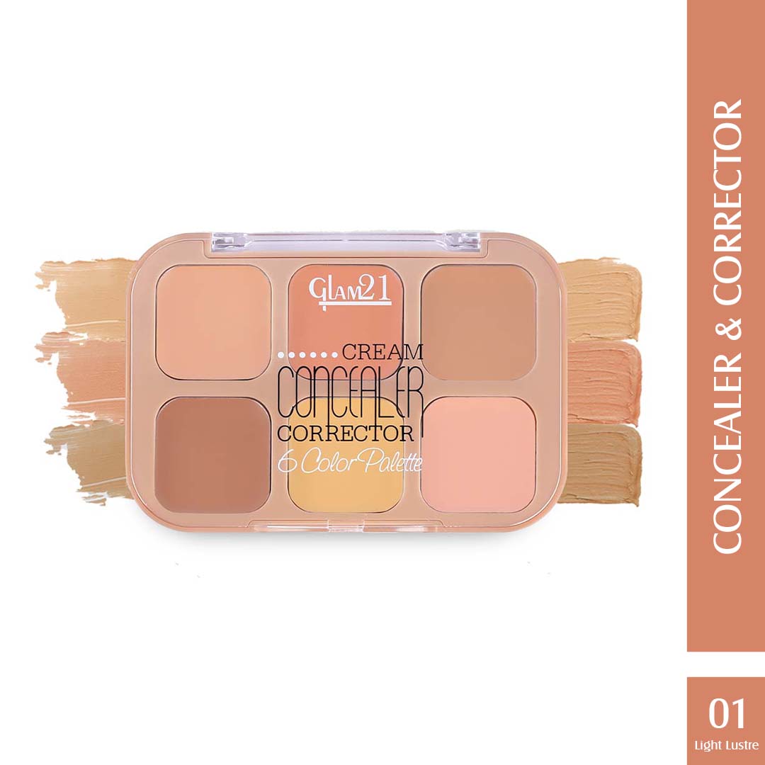 Glam21 Cream Concealer Corrector Palette | Non-sticky & Lightweight Concealer for Face Makeup (Light Lustre, 9 g)