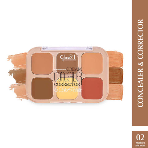 Glam21 Cream Concealer Corrector Palette | Non-sticky & Lightweight Concealer for Face Makeup (Medium Madness, 9 g)