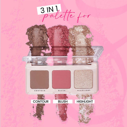 Glam21 Cheeky Affair 3in1 Face Palette Blush, Contour & Highlighter|Waterproof Makeup Kit 8.6g (Shade-01)