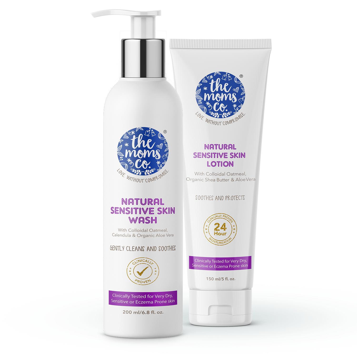 The Moms Co Very Dry, Sensitive Skin Solution | 24 Hours Clinically Proven Moisturising | The Moms Co. Sensitive Skin Baby Wash and Baby Lotion works for Skin Redness, Rashes and Eczema-prone skin