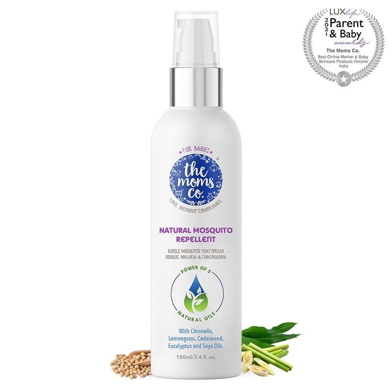 The Moms Co. Natural Mosquito Repellent for Babies Spray | Power of 5 Natural Oils | Australia-Certified Toxin-Free (100ml)