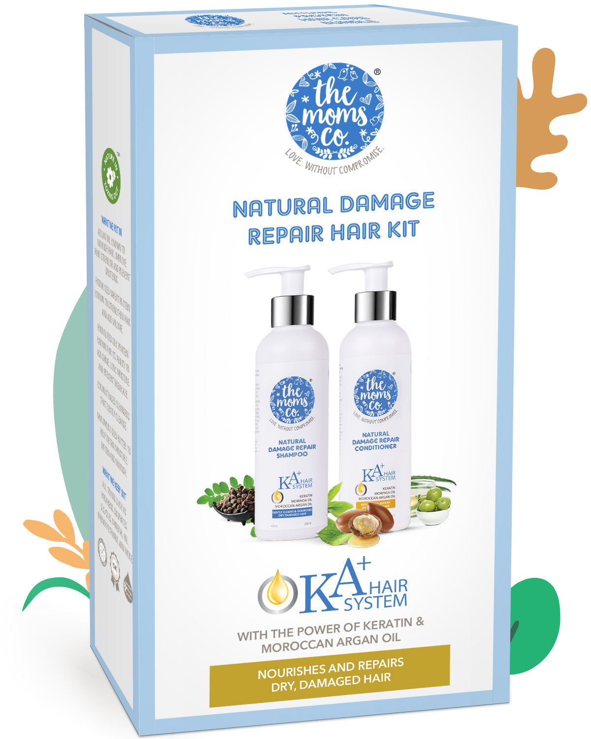 The Moms Co. Natural Damage Repair KA + Hair Care Kit with Hair Shampoo & conditioner with Keratin and Moroccan Argan Oil for Dry & Damaged Hair 400 ML