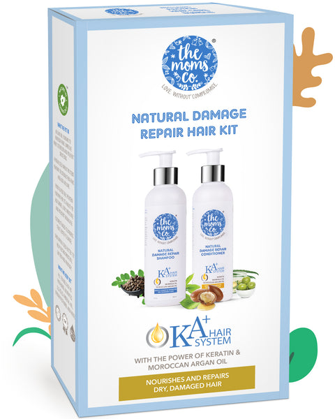 The Moms Co. Natural Damage Repair KA + Hair Care Kit with Hair Shampoo & conditioner with Keratin and Moroccan Argan Oil for Dry & Damaged Hair 400 ML