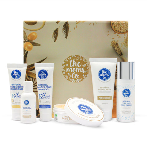 The Moms Co Ultimate Head to Toe Set - A Box of Nourishment for Skin & Hair with goodness of Cocoa, Shea Butter & 8 Powerful Oils