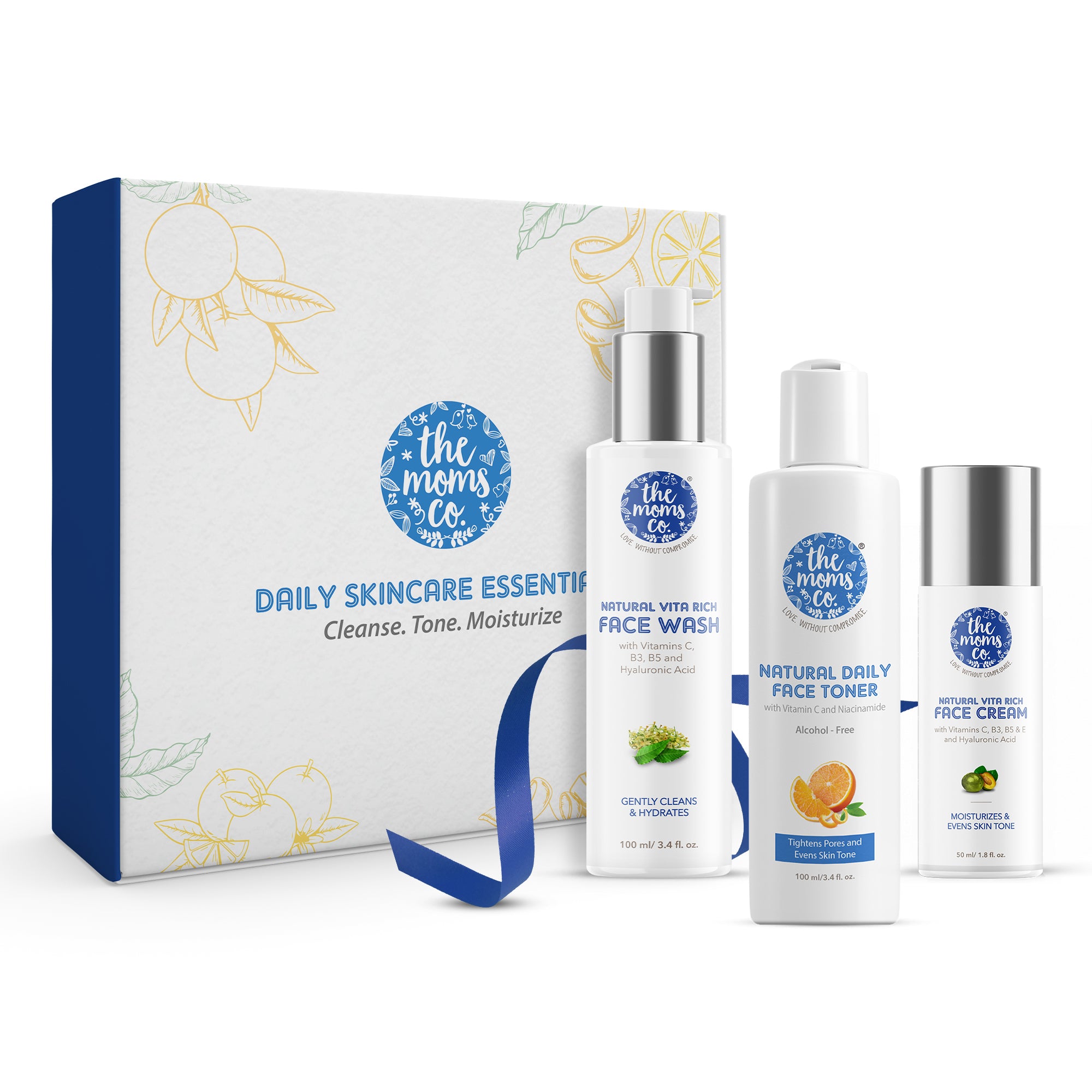 The Moms Co Daily Skincare Essentials Box l All Skin Types l Vitamin C & Hyaluronic Acid