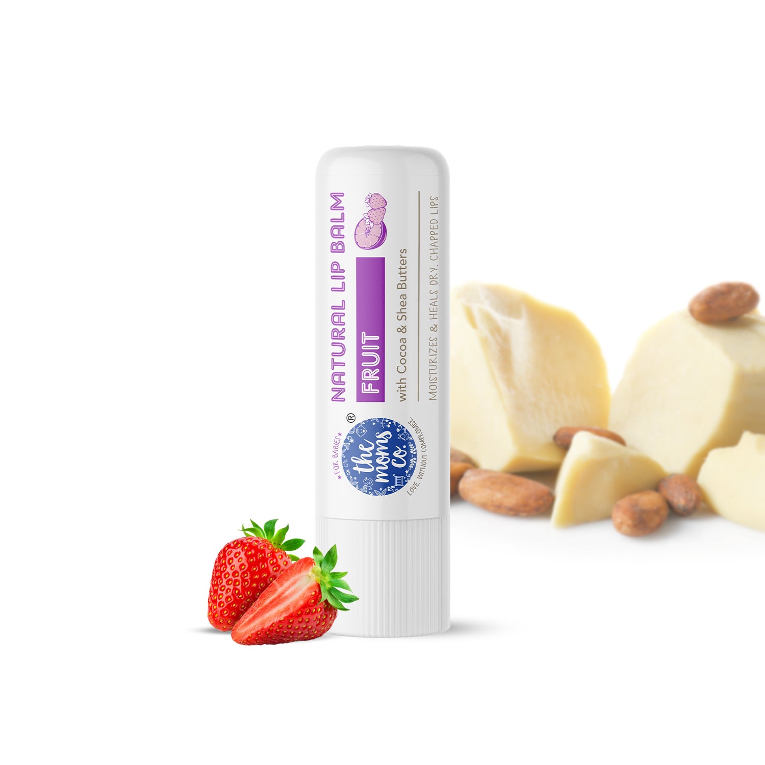 The Moms Co. Natural Lip Balm I Non Sticky I Protects & Nourishes Dry Chapped Lips I Shea & Cocoa Butter( 5gm) (Fruit)