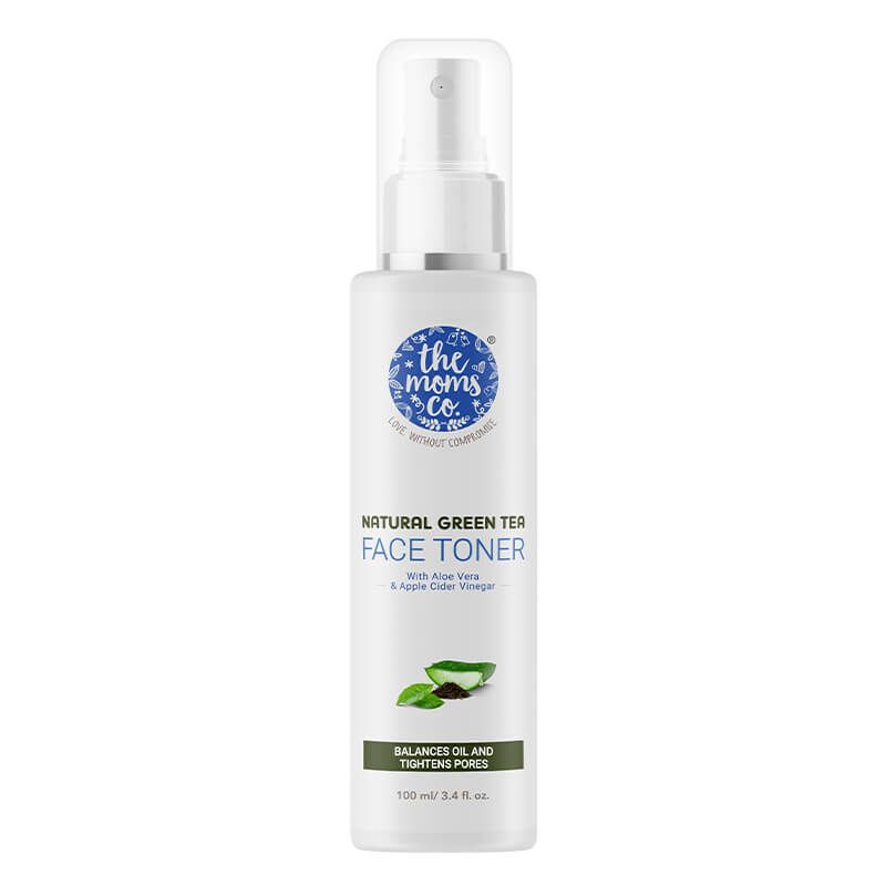 The Moms Co Natural Green Tea Face Toner l Controls Sebum l Fights Acne l Tightens Pores l Hydrates & Soothes l Aloe Vera & Cucumber (100ML)