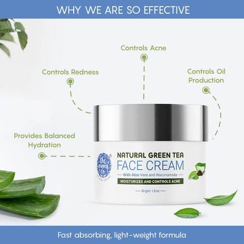 The Moms Co. Natural Green Tea Face Cream l Light Weight l Non-Greasy l Hydration l Controls Acne & Redness l Green Tea l 50 Gms