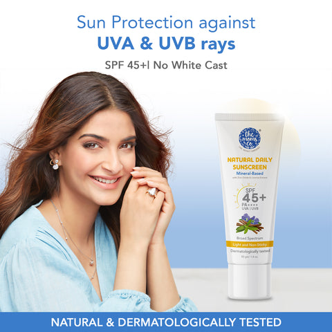 The Moms Co. Mineral Sunscreen for Women & Men with 25% Zinc Oxide | SPF 45+ PA++++ | Non-Greasy | Protection from UVA & UVB | No White Cast | Dermatologically Tested- 50 Gm