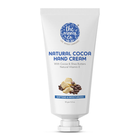 The Moms Co. Natural Cocoa Hand Cream for Women & Men 50g for Dry and Rough Hands | With Cocoa, Shea Butters & Vitamin E for Intense Moisturization