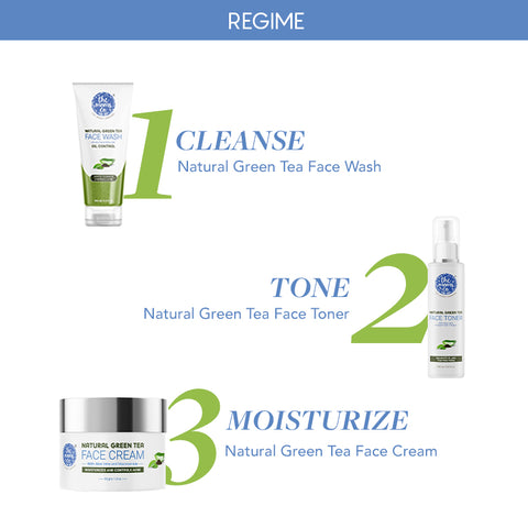 The Moms Co. Oily Skin CTM Regime l Oil Free Look l Green Tea l Face Wash l Toner l Cream l Free Vanity Bag l 300 gms