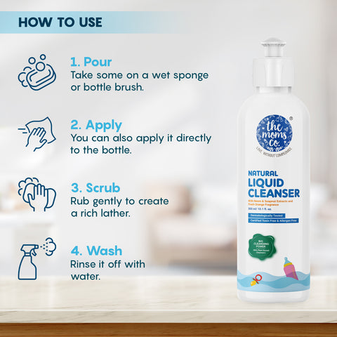 The Moms Co. Natural Surface Cleanser|99.9% Germ Kill in 30 seconds|Plant-based 2-in-1 Cleans & Disinfects| Surface Cleaner Liquid with Bio-Cleansing Power 500 ml