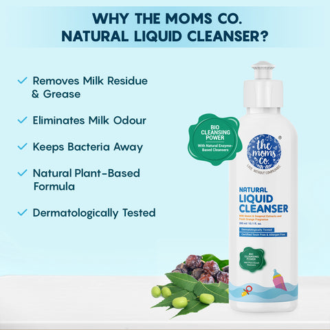 The Moms Co. Natural Liquid Cleanser| With Plant-based Cleansers | Antibacterial Baby Liquid Cleanser for Baby Bottles, Toys, Accessories, Fruits & Vegetables 300 ml