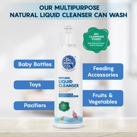 The Moms Co. Natural Liquid Cleanser| With Plant-based Cleansers | Antibacterial Baby Liquid Cleanser for Baby Bottles, Toys, Accessories, Fruits & Vegetables 300 ml