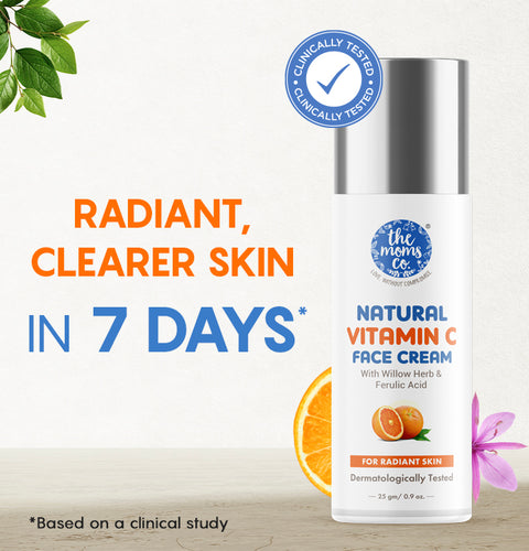 The Moms Co. Natural Vitamin C Face Cream I Cleans & Brightens Skin I Oil Free Look I Instant Glow I Orange Beads I 25 gm