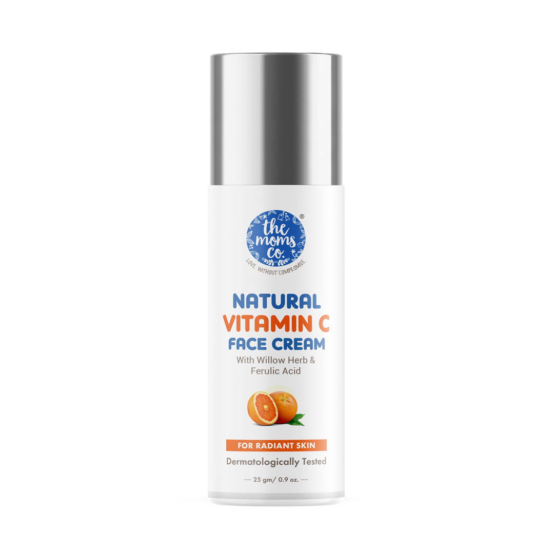 The Moms Co. Natural Vitamin C Face Cream I Cleans & Brightens Skin I Oil Free Look I Instant Glow I Orange Beads I 25 gm