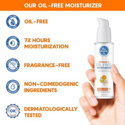 The Moms Co. Natural Vitamin C Oil-Free Moisturizer for Face| With Hyaluronic Acid, Niacinamide and Aloe Vera|Regulates Oil Production, Minimizes Acne & Controls Shine |For Women and Men 40g