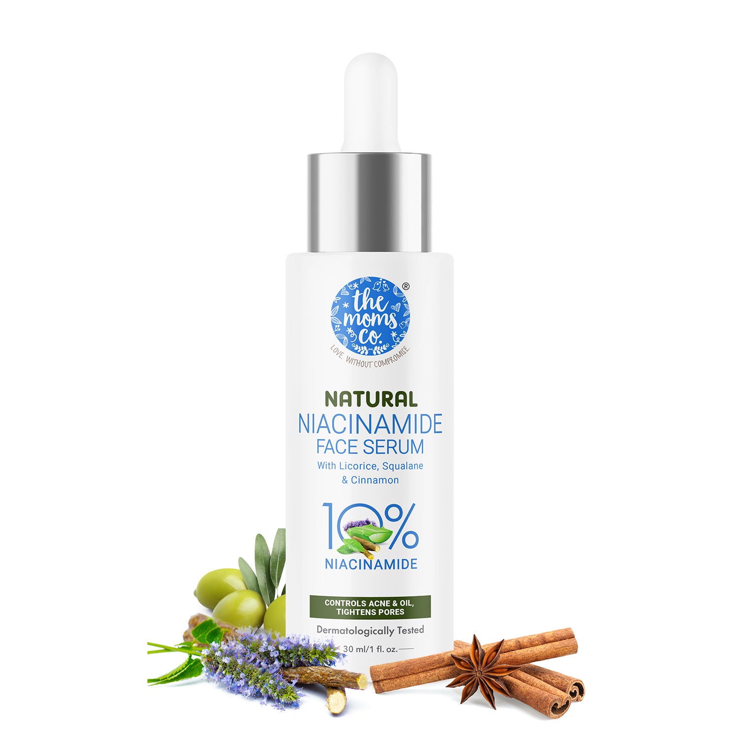 The Moms Co. Natural Niacinamide Face Serum to Reduce Acne Scars, Excess Oil & Pigmentation | With 10% Niacinamide, Licorice & Squalane - 30 ml