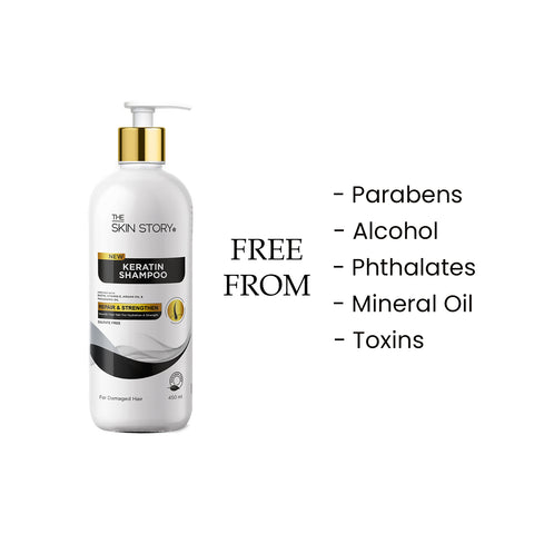 The Skin Story Keratin Shampoo For Women| Soft & Anti Frizz Hair | Split End & Damage Repair | Sulphate & Paraben Free Shampoo | Volume Pack | 450ml