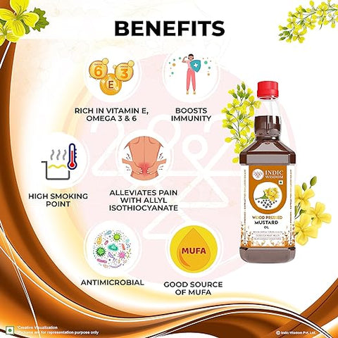 IndicWisdom Wood Pressed Mustard Oil (Cold Pressed Mustard Oil - Extracted on Wooden Churner)