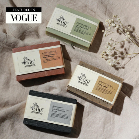 Bare Necessities Spa Bars | Pack of 4 | 300gm (Soothe Operator, Rhassoul Dazzle, Dark Knight and Brew For The Soul)