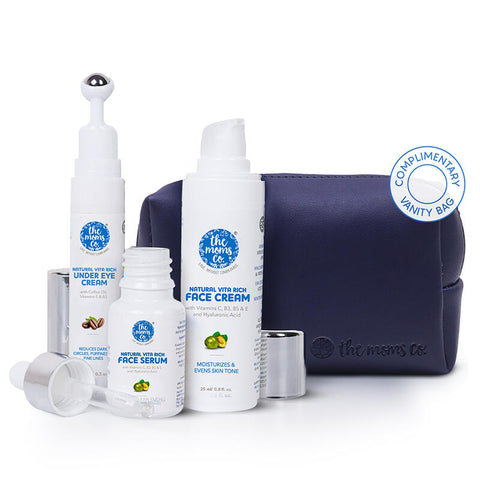 The Moms Co. 24 Hour Skincare Starter Kit | With Natural Vita Rich Face Serum, Cream And Under Eye Cream