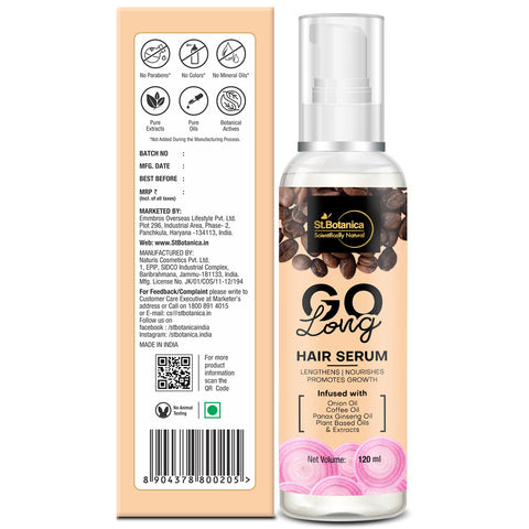 St.Botanica Go Long Onion Hair Serum - With Onion Oil, Coffee Oil, Panax Ginseng Oil For Long, Strong & Shiny Hair, 120ml