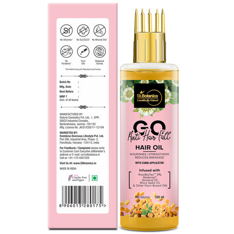 St.Botanica GO Mineral Anti Hair Fall Oil with Comb Applicator, Natural, RootBiotec 3%, Redensyl, Ginseng & Black Seed Oil & Other Botanicals, No Silicones, 150 ml