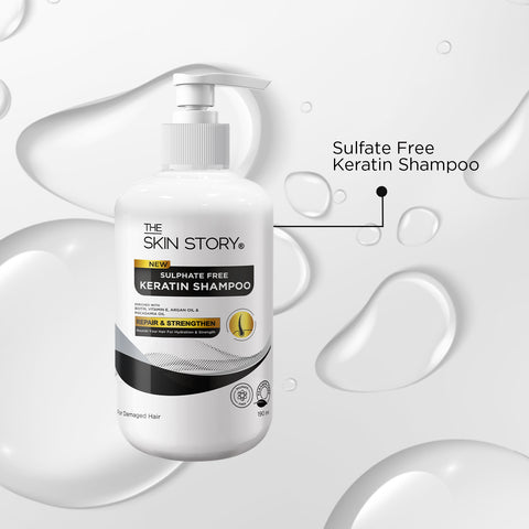 The Skin Story Keratin Shampoo For Women| Soft & Anti Frizz Hair | Split End & Damage Repair | Sulphate & Paraben Free Shampoo | 190ml