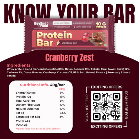 Beyond Food Protein Bar - Cranberry | Pack of 6 | 6x40g