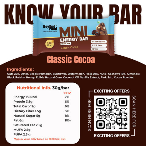 Beyond Food Mini energy bars - Cocoa | Pack of 6 | 6x30g