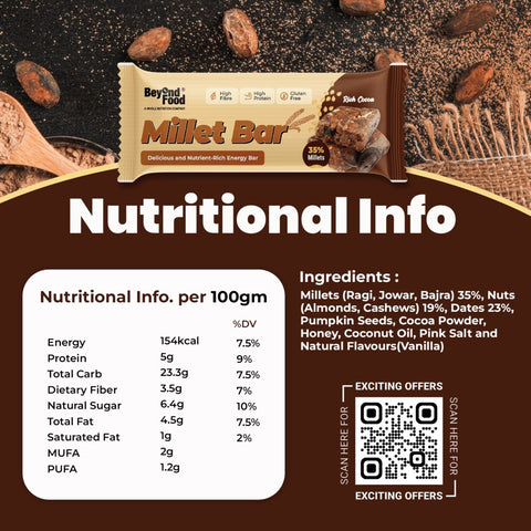 Beyond Food Millet Bar - Rich Cocoa | Pack of 8 | 8x40g