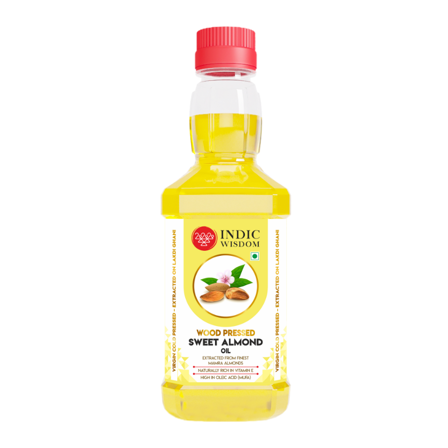 IndicWisdom Wood Pressed Sweet Almond Oil 200 ml (Cold Pressed Sweet Almond Oil - Extracted on Wooden Churner)