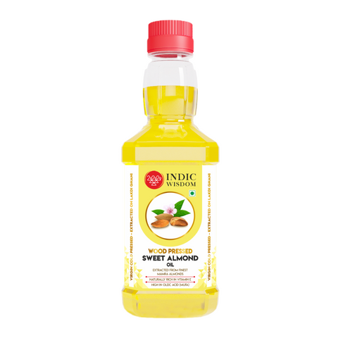 IndicWisdom Wood Pressed Sweet Almond Oil 200 ml (Cold Pressed Sweet Almond Oil - Extracted on Wooden Churner)