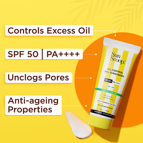 Sunscoop Oil-Control Gel Sunscreen | SPF 50+, PA++++ | Mineral Oil Free | Controls Excess Oil | 45 g