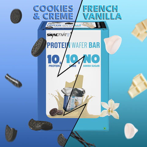 Snactivate Protein Wafer Bars Combo pack - French Vanilla & Cookies and Creme with 10g Protein, 10g Fiber & Sugarfree | Tasty & Crunchy Whey Protein Bars | Healthy Energy Bars | 40 gm (Pack of 12)